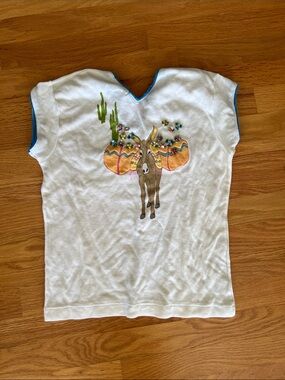 Vintage Organically Grown Womens L Short Sleeve Tee with Colorful Donkey Graphic